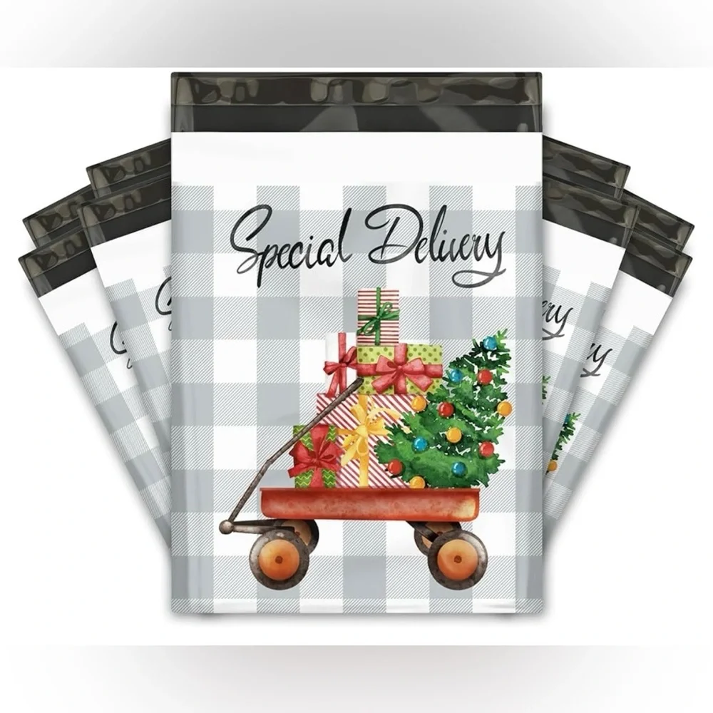 Christmas 20 Poly Mailers Wagon Tree 10 x 13